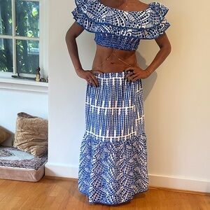 AKIRA Blue and White Printed Maxi Skirt